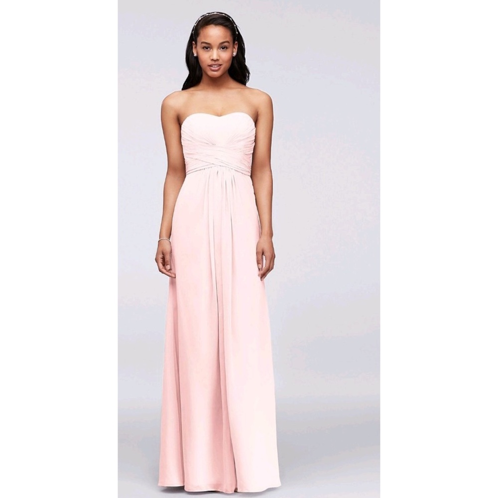 David’s Bridal Petal Pink Strapless Chiffon Bridesmaid Dress‎ Size 12